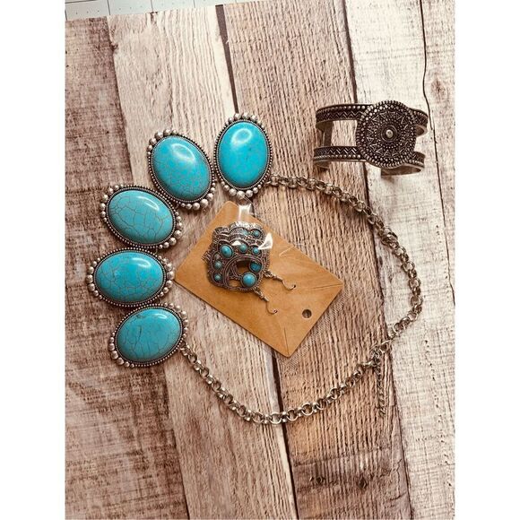 New Fashion Jewelry Set Southwest Faux Turquoise Statement Necklace Matching - Picture 15 of 15